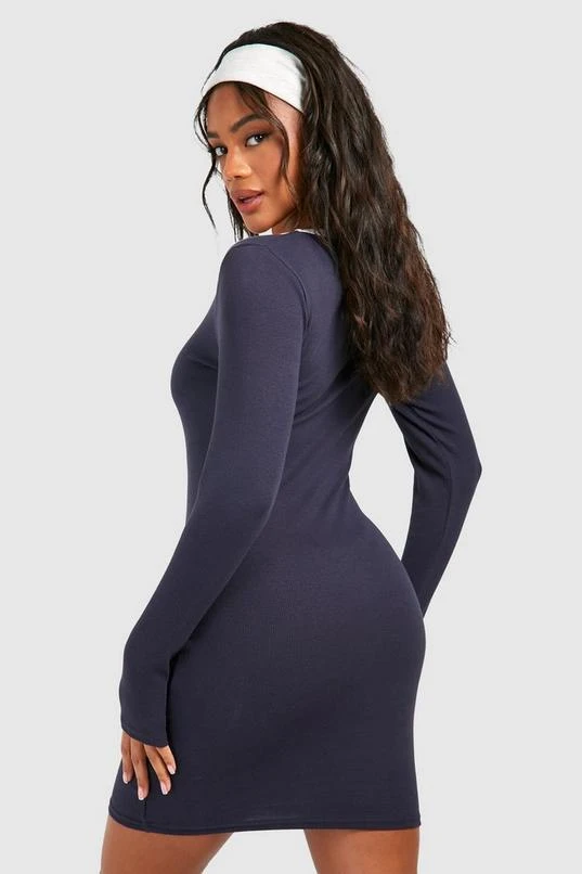BOOHOO Premium Contrast Rib Scoop Neck Bodycon Dress 2 BOOHOO Premium Contrast Rib Scoop Neck Bodycon Dress - Image 2