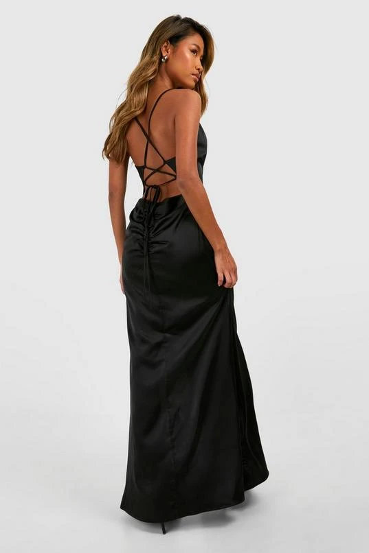 BOOHOO Satin Slip Side Split Maxi Dress 2 BOOHOO Satin Slip Side Split Maxi Dress - Image 2