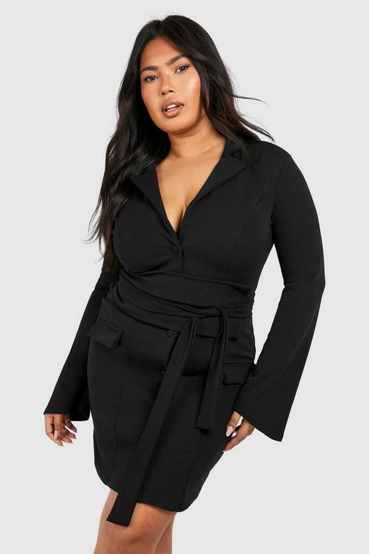 BOOHOO Plus Obi Waist Skort Blazer Dress 1 BOOHOO Plus Obi Waist Skort Blazer Dress