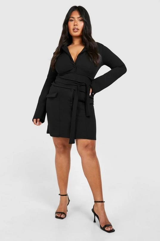 BOOHOO Plus Obi Waist Skort Blazer Dress 3 BOOHOO Plus Obi Waist Skort Blazer Dress - Image 3