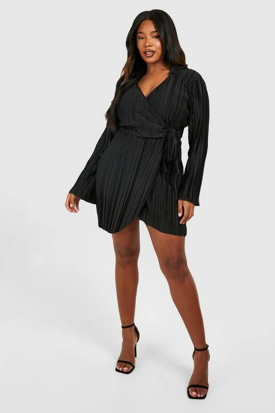 BOOHOO Plus Wide Plisse Wrap Shirt Dress 1 BOOHOO Plus Wide Plisse Wrap Shirt Dress