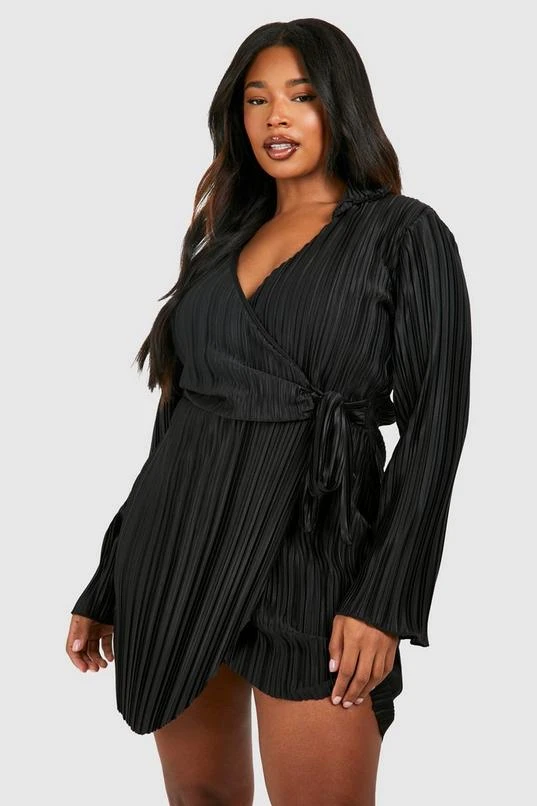 BOOHOO Plus Wide Plisse Wrap Shirt Dress 3 BOOHOO Plus Wide Plisse Wrap Shirt Dress - Image 3