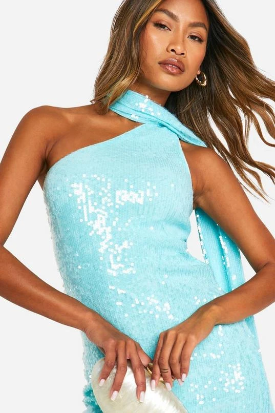 BOOHOO Sequin Halterneck Drape Mini Dress 4 BOOHOO Sequin Halterneck Drape Mini Dress - Image 4