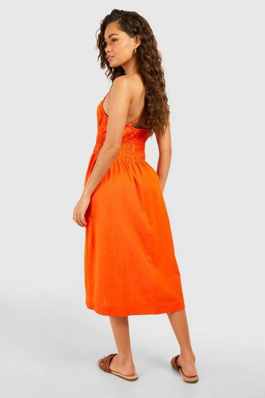BOOHOO Strappy Linen Look Shirred Waist Midi Dress 2 BOOHOO Strappy Linen Look Shirred Waist Midi Dress - Image 2