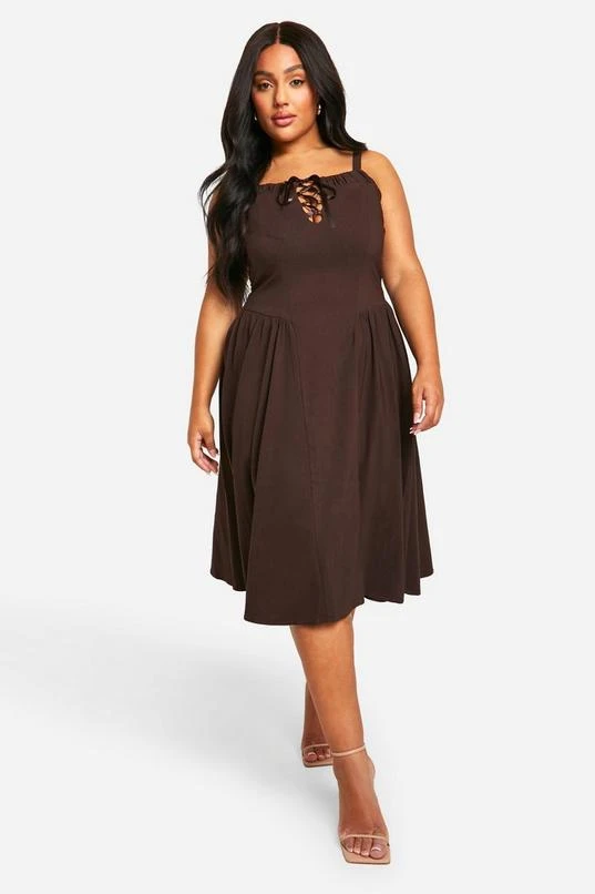 BOOHOO Plus Bengaline Tie Milkmaid Dress 1 BOOHOO Plus Bengaline Tie Milkmaid Dress