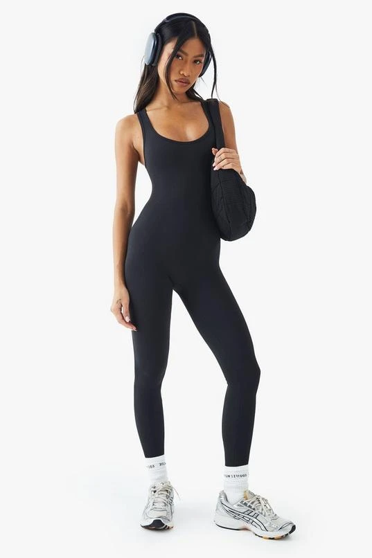 BOOHOO Contour Seamless Rib Scoop Neck Unitard Jumpsuit 1 BOOHOO Contour Seamless Rib Scoop Neck Unitard Jumpsuit