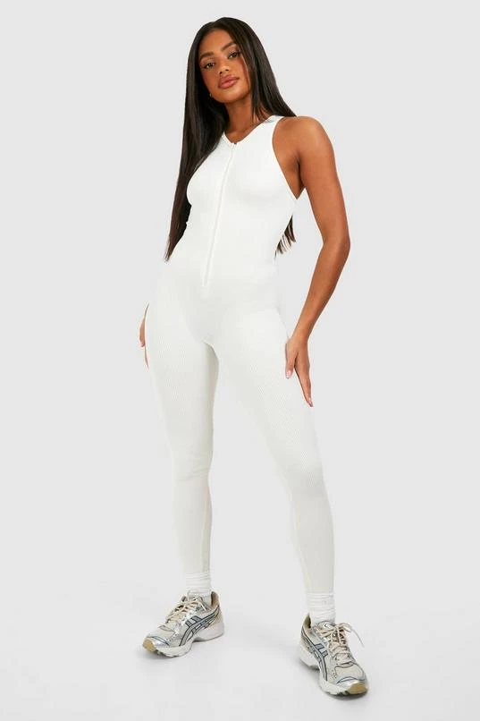 BOOHOO Contour Seamless Rib Zip Sleeveless Unitard Jumpsuit 3 BOOHOO Contour Seamless Rib Zip Sleeveless Unitard Jumpsuit - Image 3