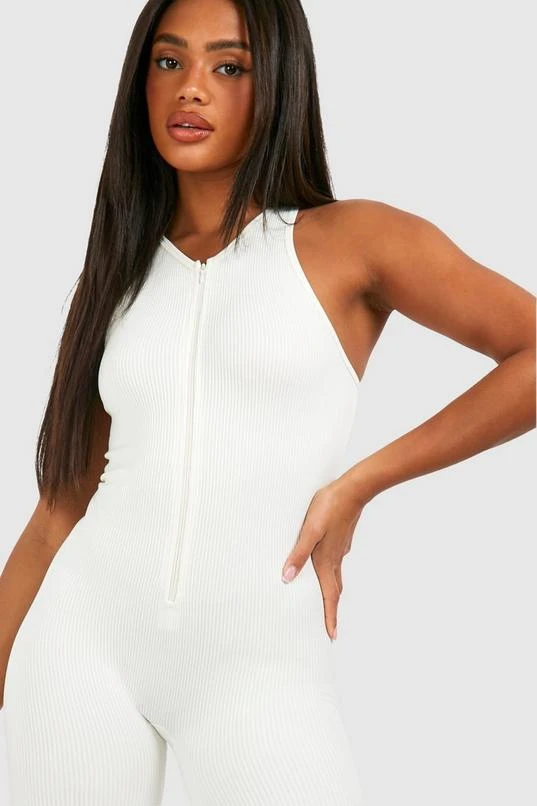 BOOHOO Contour Seamless Rib Zip Sleeveless Unitard Jumpsuit 4 BOOHOO Contour Seamless Rib Zip Sleeveless Unitard Jumpsuit - Image 4