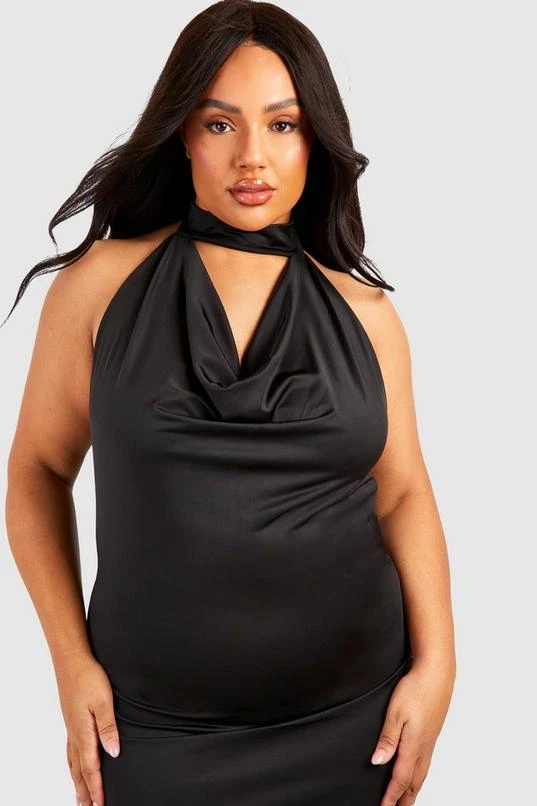 BOOHOO Plus Drape Halter Slinky Maxi Dress 4 BOOHOO Plus Drape Halter Slinky Maxi Dress - Image 4