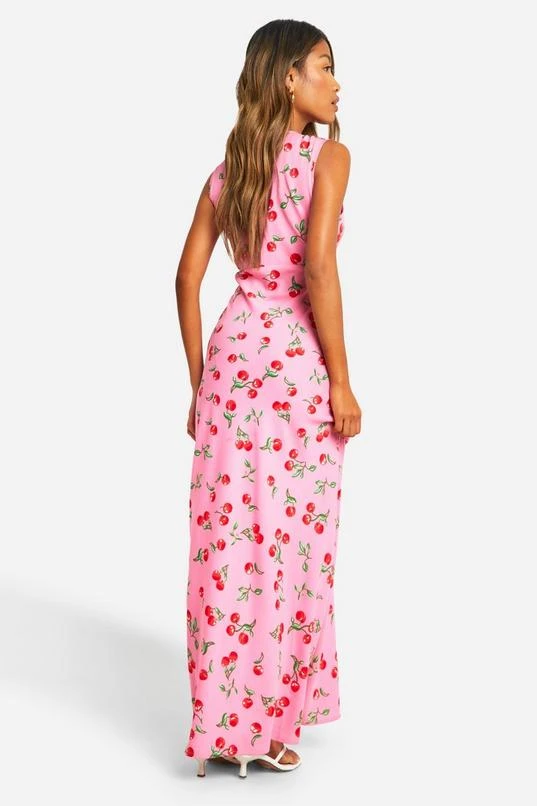 BOOHOO V Neck Cherry Print Maxi Slip Dress 2 BOOHOO V Neck Cherry Print Maxi Slip Dress - Image 2