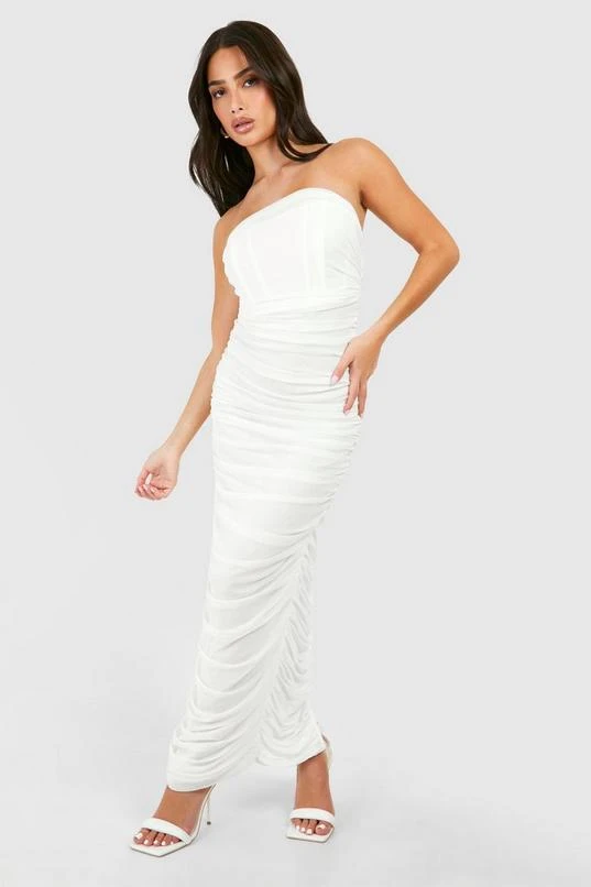 BOOHOO Petite Mesh Bandeau Ruched Maxi Dress 1 BOOHOO Petite Mesh Bandeau Ruched Maxi Dress
