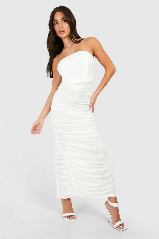 BOOHOO Petite Mesh Bandeau Ruched Maxi Dress 3 BOOHOO Petite Mesh Bandeau Ruched Maxi Dress - Image 3