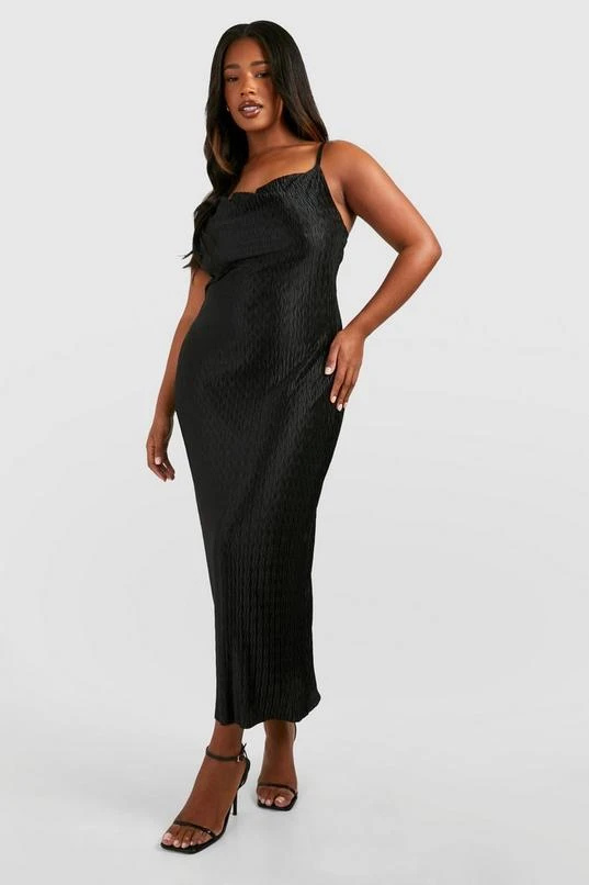 BOOHOO Plus Wave Plisse Cowl Neck Maxi Dress 1 BOOHOO Plus Wave Plisse Cowl Neck Maxi Dress