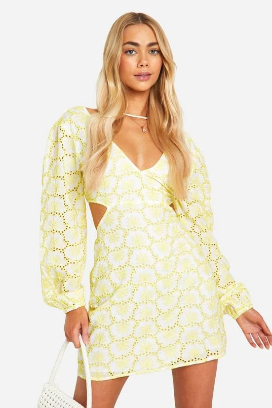BOOHOO Broderie Tie Back Balloon Sleeve Mini Dress 1 BOOHOO Broderie Tie Back Balloon Sleeve Mini Dress