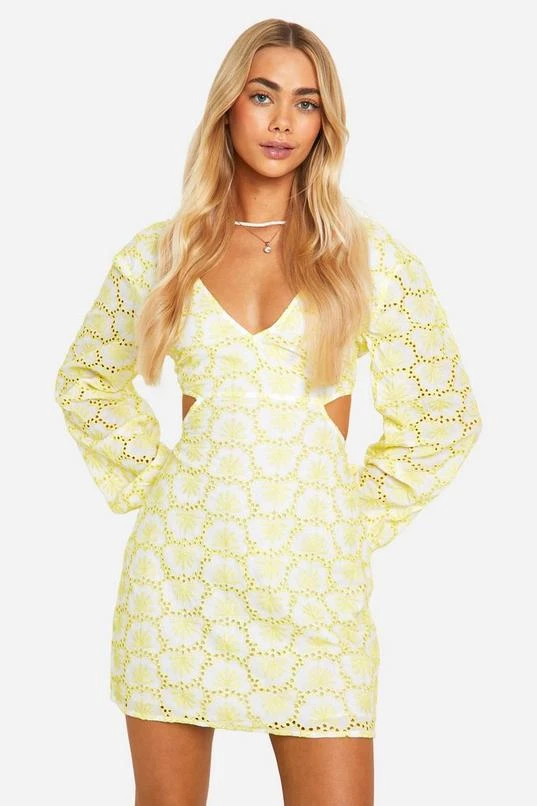 BOOHOO Broderie Tie Back Balloon Sleeve Mini Dress 3 BOOHOO Broderie Tie Back Balloon Sleeve Mini Dress - Image 3