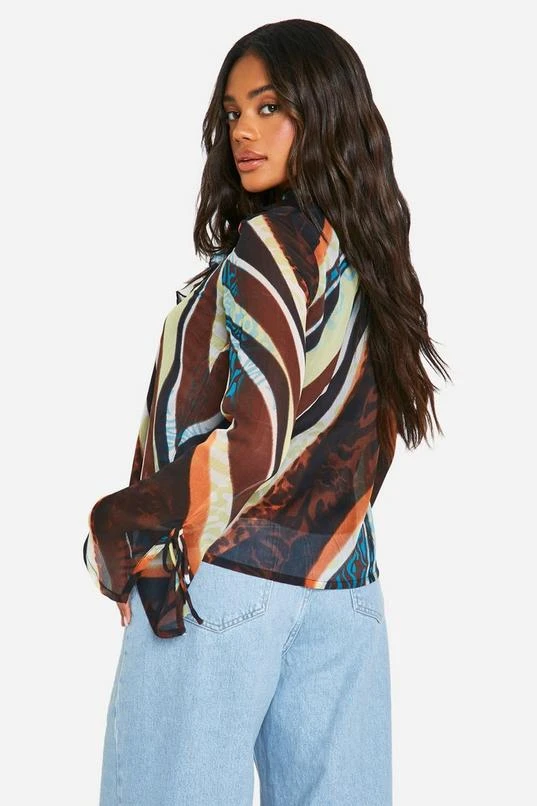 BOOHOO Abstract Chiffon Ruffle Blouse 2 BOOHOO Abstract Chiffon Ruffle Blouse - Image 2