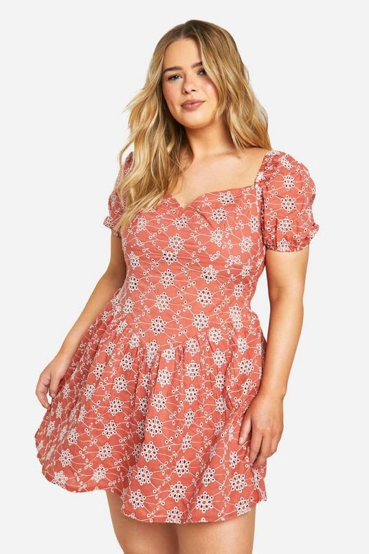 BOOHOO Plus Broderie Puff Sleeve Tiered Mini Dress 1 BOOHOO Plus Broderie Puff Sleeve Tiered Mini Dress
