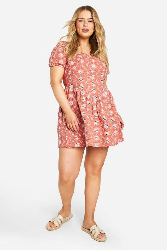 BOOHOO Plus Broderie Puff Sleeve Tiered Mini Dress 3 BOOHOO Plus Broderie Puff Sleeve Tiered Mini Dress - Image 3