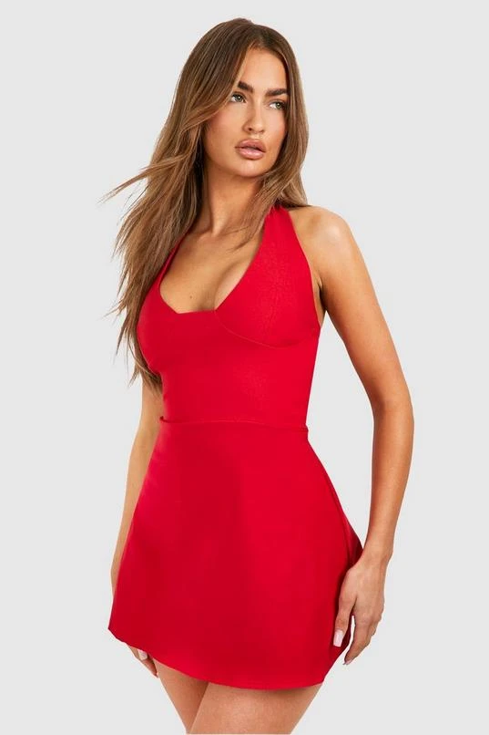 BOOHOO Bengaline Plunge A-line Mini Dress 1 BOOHOO Bengaline Plunge A-line Mini Dress