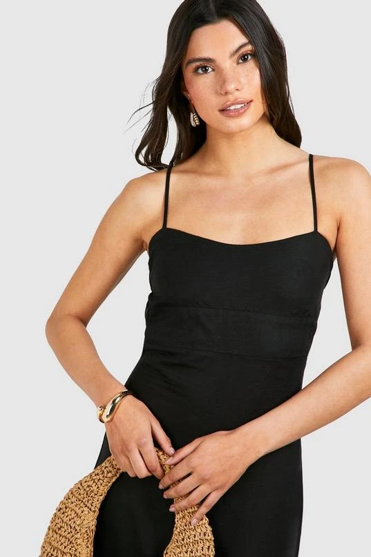BOOHOO Linen Look Strap Detail Maxi Dress 4 BOOHOO Linen Look Strap Detail Maxi Dress - Image 4