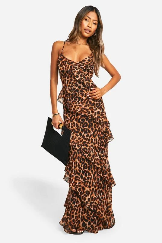BOOHOO Leopard Chiffon Ruffle Maxi Dress 1 BOOHOO Leopard Chiffon Ruffle Maxi Dress