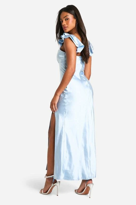 BOOHOO Satin Frill Sleeve Split Maxi Dress 2 BOOHOO Satin Frill Sleeve Split Maxi Dress - Image 2