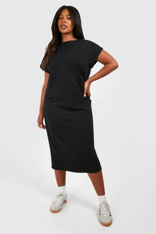 BOOHOO Plus Cotton Elastane Cap Sleeve Midi T-Shirt Dress 1 BOOHOO Plus Cotton Elastane Cap Sleeve Midi T-Shirt Dress