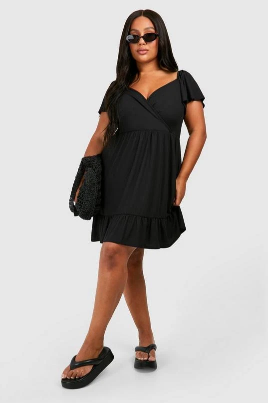 BOOHOO Plus Soft Rib Wrap Tiered Smock Dress 3 BOOHOO Plus Soft Rib Wrap Tiered Smock Dress - Image 3