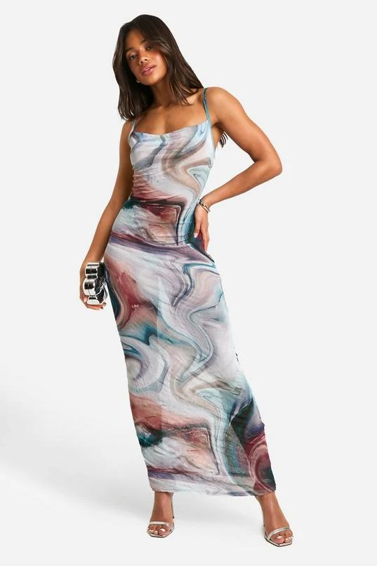 BOOHOO Marble Cowl Neck Crinkle Maxi Dress 1 BOOHOO Marble Cowl Neck Crinkle Maxi Dress