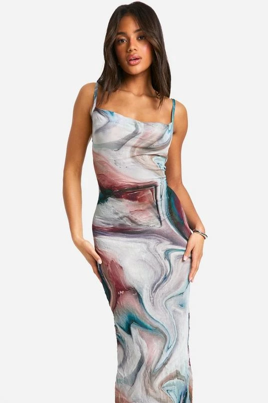 BOOHOO Marble Cowl Neck Crinkle Maxi Dress 3 BOOHOO Marble Cowl Neck Crinkle Maxi Dress - Image 3