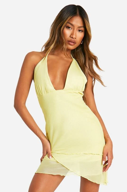BOOHOO Plunge Tie Front Mesh Mini Dress 1 BOOHOO Plunge Tie Front Mesh Mini Dress