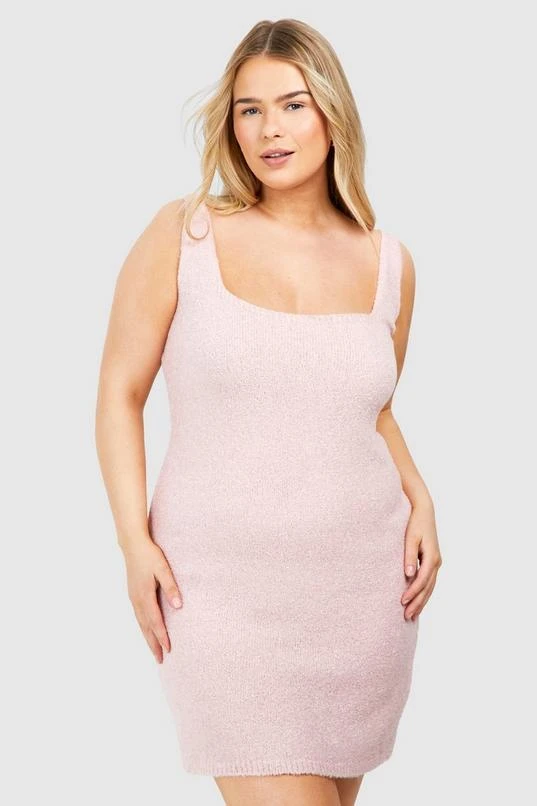 BOOHOO Plus Square Neck Knitted Mini Dress