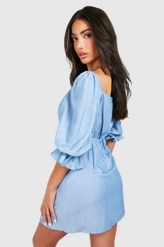 BOOHOO Petite Chambray Tie Front Mini Dress 2 BOOHOO Petite Chambray Tie Front Mini Dress - Image 2