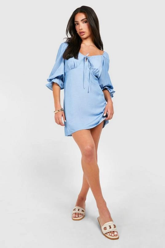 BOOHOO Petite Chambray Tie Front Mini Dress 3 BOOHOO Petite Chambray Tie Front Mini Dress - Image 3