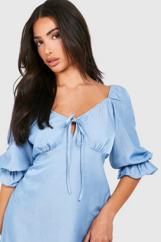 BOOHOO Petite Chambray Tie Front Mini Dress 4 BOOHOO Petite Chambray Tie Front Mini Dress - Image 4