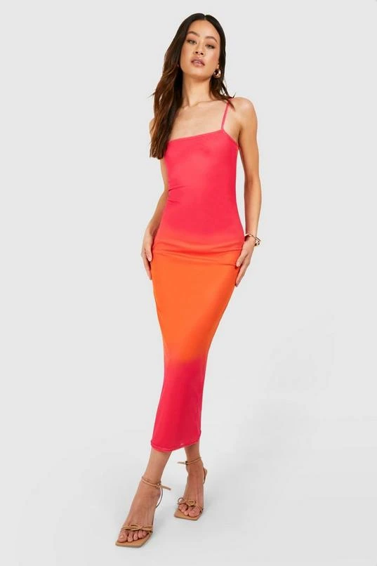 BOOHOO Tall Mesh Ombre Printed Midaxi Dress 3 BOOHOO Tall Mesh Ombre Printed Midaxi Dress - Image 3