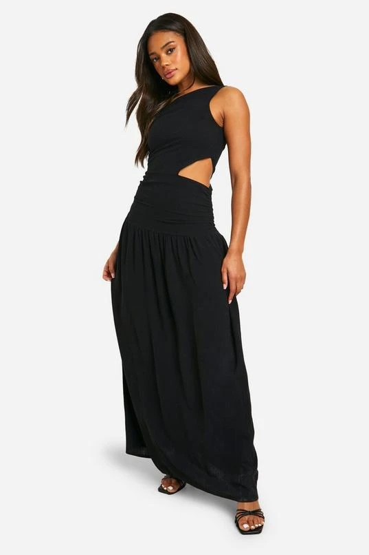 BOOHOO Linen Cold Shoulder Cut Out Midi Dress 3 BOOHOO Linen Cold Shoulder Cut Out Midi Dress - Image 3