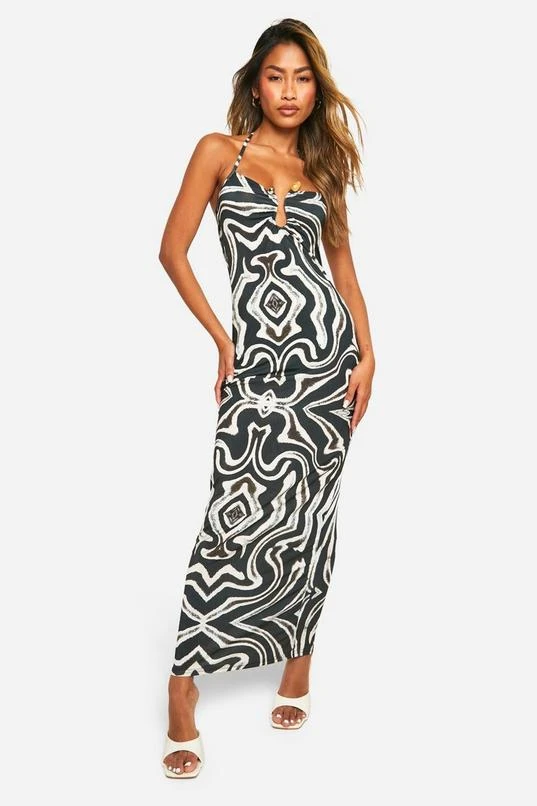 BOOHOO Abstract Print Ruched Maxi Dress 3 BOOHOO Abstract Print Ruched Maxi Dress - Image 3