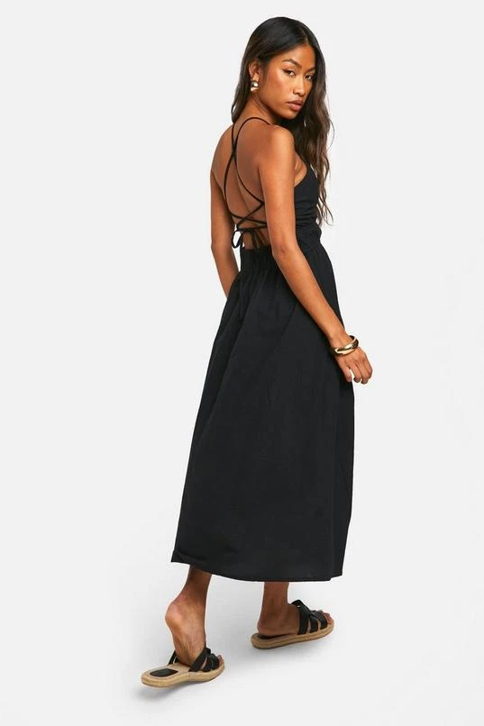 BOOHOO Cotton Blend Plunge Midaxi Dress 2 BOOHOO Cotton Blend Plunge Midaxi Dress - Image 2