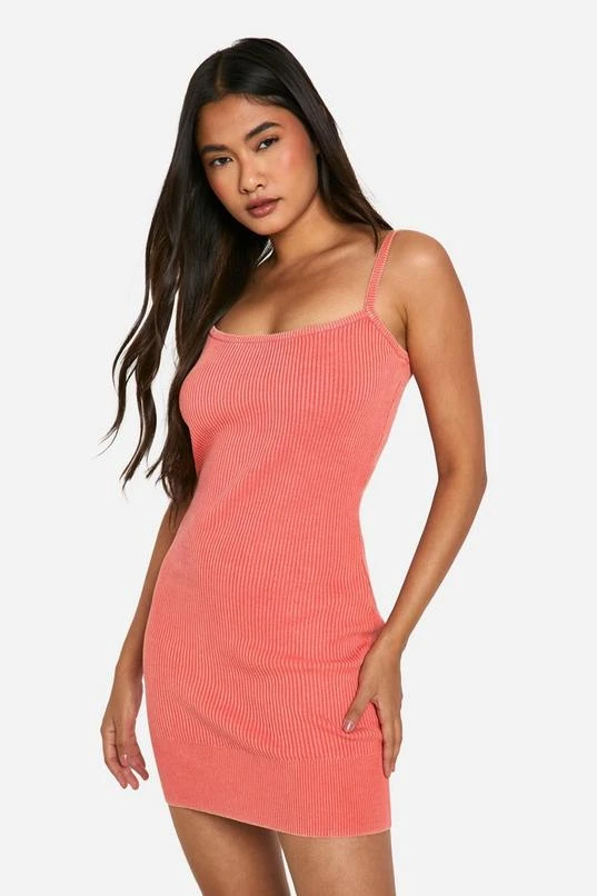 BOOHOO Acid Wash Rib Knit Scoop Strappy Mini Dress 1 BOOHOO Acid Wash Rib Knit Scoop Strappy Mini Dress