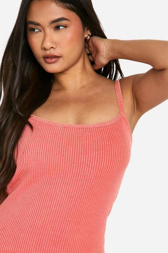 BOOHOO Acid Wash Rib Knit Scoop Strappy Mini Dress 4 BOOHOO Acid Wash Rib Knit Scoop Strappy Mini Dress - Image 4