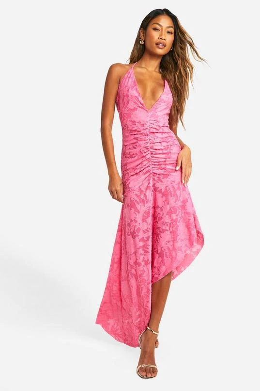 BOOHOO Burnout Floral Ruched Front Maxi Dress 1 BOOHOO Burnout Floral Ruched Front Maxi Dress
