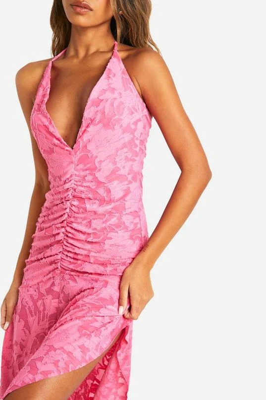 BOOHOO Burnout Floral Ruched Front Maxi Dress 4 BOOHOO Burnout Floral Ruched Front Maxi Dress - Image 4