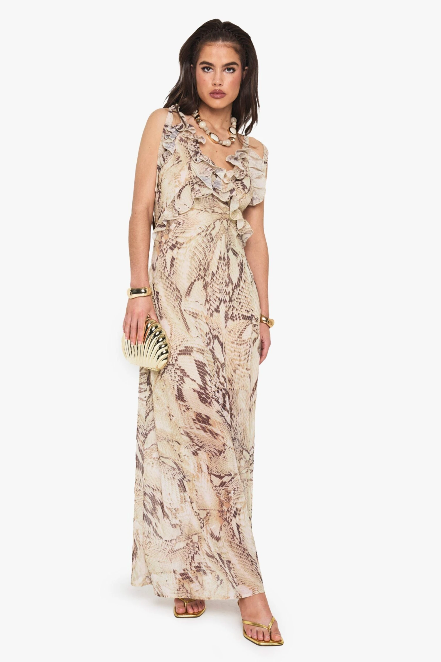 BOOHOO Snake Chiffon Ruffle Maxi Dress 5 BOOHOO Snake Chiffon Ruffle Maxi Dress - Image 5