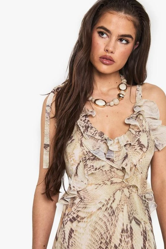 BOOHOO Snake Chiffon Ruffle Maxi Dress 4 BOOHOO Snake Chiffon Ruffle Maxi Dress - Image 4