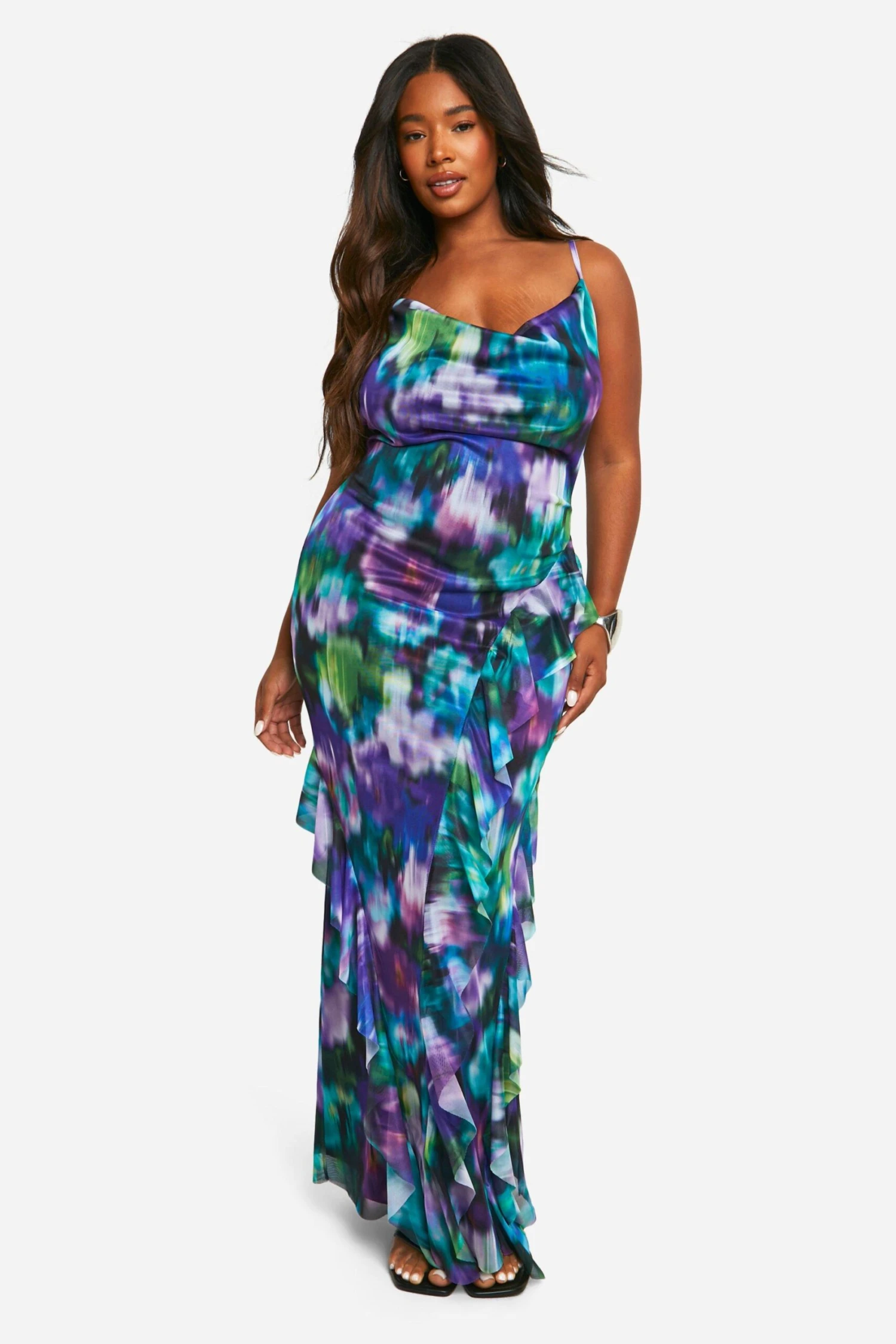 BOOHOO Plus Floral Mesh Ruffle Maxi Dress 5 BOOHOO Plus Floral Mesh Ruffle Maxi Dress - Image 5
