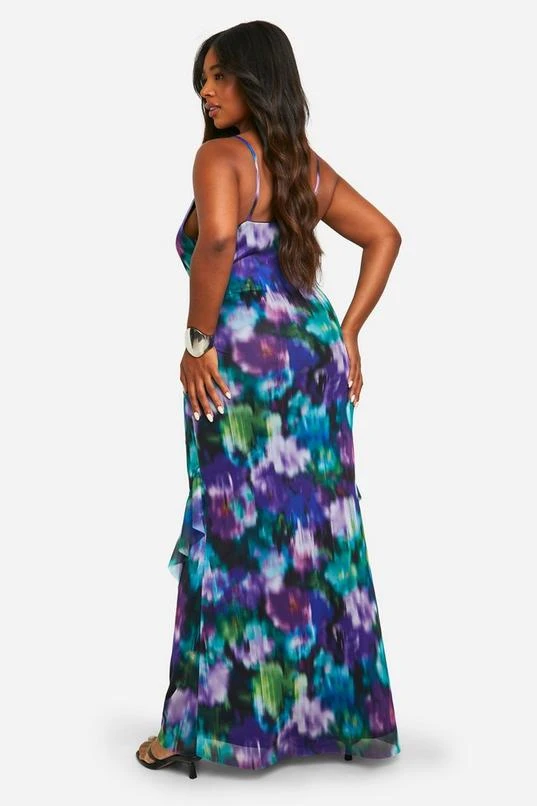 BOOHOO Plus Floral Mesh Ruffle Maxi Dress 2 BOOHOO Plus Floral Mesh Ruffle Maxi Dress - Image 2