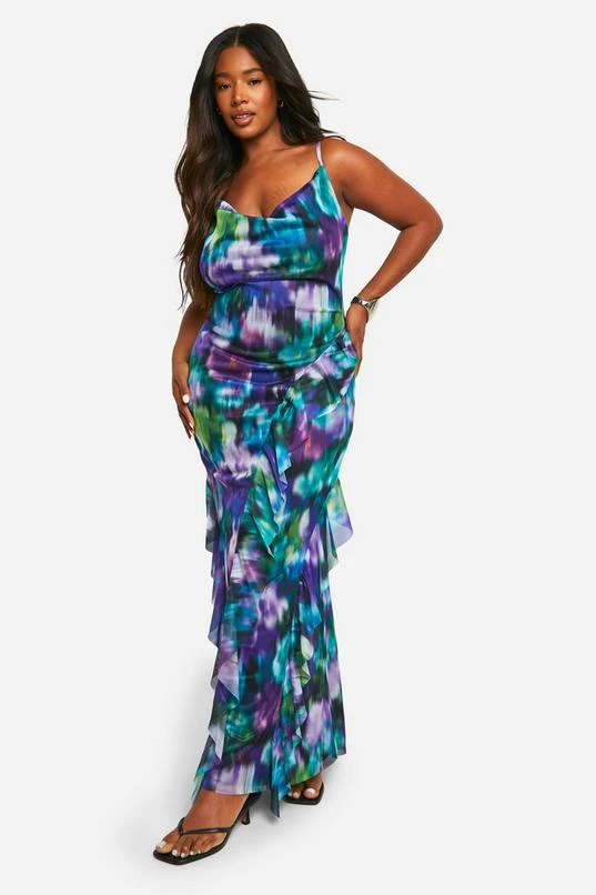 BOOHOO Plus Floral Mesh Ruffle Maxi Dress 3 BOOHOO Plus Floral Mesh Ruffle Maxi Dress - Image 3
