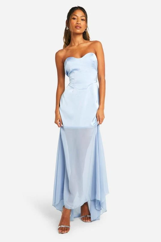 BOOHOO Satin Chiffon Mix Bandeau Maxi Dress 1 BOOHOO Satin Chiffon Mix Bandeau Maxi Dress