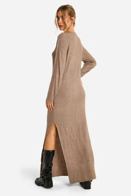 BOOHOO Soft Rib Knit Side Split Midi Dress 2 BOOHOO Soft Rib Knit Side Split Midi Dress - Image 2